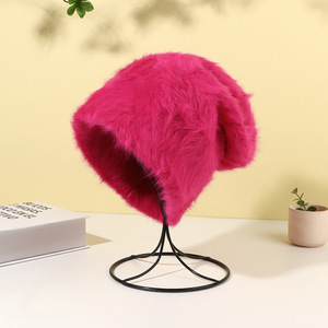 Gorro de Piel Sintética Negra, Cálido y Esponjoso, para Invierno, Unisex, para Adultos, de Color Sólido, Gorro de Punto - Product Image 3