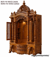 Achetez une porte de mandir indienne en teck massif sculpté, grande taille, artisanale, en bois brun, avec armoires de rangement, pour les temples de Pooja.