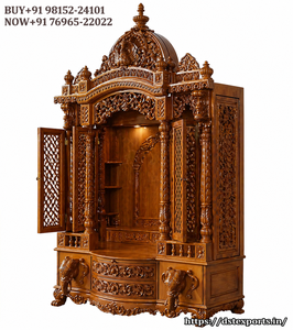 Buy Teak Wood Heavy Carved Indian Mandir with Door DST Exports <b>Wall</b> Mounted Small Size Temple with <b>Storage</b> Wholesale Pooja <b>Unit</b> - Product Image 3