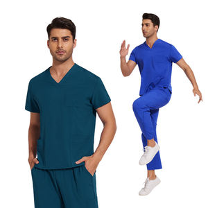 <b>Women's</b> V-Neck Scrub Set Spandex/Polyester Canvas Fabric Needle Detection Hospital Uniform Eco-Friendly Custom Logo Blue <b>Teal</b> - Product Image 1