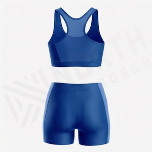 Wholesale <b>Women</b> Custom Logo Yoga Set Simple <b>Back</b> Sports Bra Scrunch Butt Workout Shorts Gym Fitness Wear Outfit Fit - Product Image 2