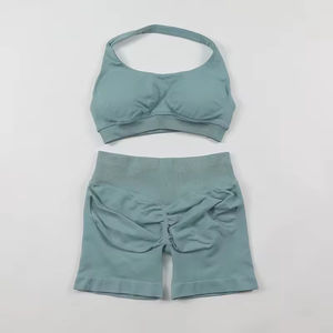 Ensembles de yoga sans couture, tenues de sport côtelées, débardeur court et short taille haute, ensembles de fitness et de course pour femmes, ensemble 2 pièces pour femmes - Product Image 5