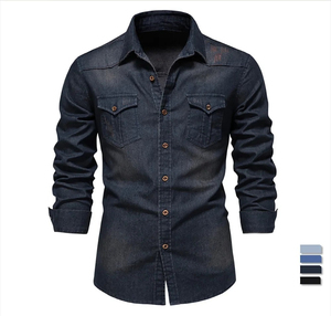 Chemise en jean pour homme résistante à l'eau, à manches longues, décontractée, vêtement d'extérieur, streetwear, chemises en jean tendance pour homme - Product Image 1