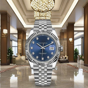 Silver Tone Luxury Sport Stainless Steel <b>Watch</b> High Quality Blue Sunray Dial with <b>Diamond</b> Hour Markers Business Simple Fashion - Product Image 5