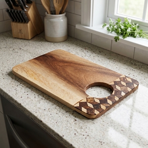 Food Grade Suar Wood Rectangular Cutting Board With Coconut <b>Shell</b> Dark And White Inlay Chess Pattern <b>Light</b> Brown For The Kitchen - Product Image 2