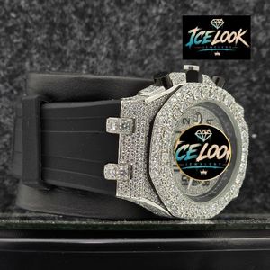 ICELOOK – montre de luxe en diamant pour hommes, boîtier octogonal en acier inoxydable, 42mm, chronographe à Quartz analogique, bracelet en caoutchouc, cristal saphir - Product Image 4
