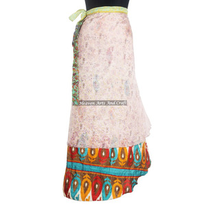 Jupe longue sexy en rayonne et soie pour filles, taille 38 pouces, 2 couches, réversible, en tissu de soie imprimé, style sari magique - Product Image 4