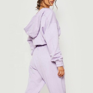 2025 Streetwear Hoodies Sweat à capuche de haute qualité 100% coton polaire couleur lavande claire Logo personnalisé sweats à capuche courts pour femmes - Product Image 2