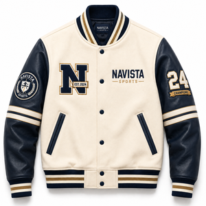 Vestes universitaires de sport écologiques coupe-vent Winter Navista, personnalisables avec logo, à manches longues, style universitaire, blanches - Product Image 1