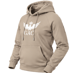 Sweat à capuche unisexe beige taupe à manches longues avec poche kangourou et cordon de serrage, devant uni blanc, style streetwear décontracté, personnalisable OEM - Product Image 5