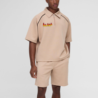 Nuevo Conjunto Deportivo Casual de 2 Piezas para Hombre, Estampado a la Moda, Camiseta Polo de Manga Corta con Media Cremallera y Pantalones Cortos, Transpirable y de Secado Rápido