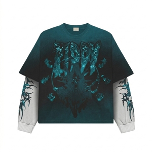 เสื้อยืดคอกลมแขนยาวทรงโอเวอร์ไซส์พิมพ์ลายสองชั้นแบบซันเฟดสำหรับผู้ชาย สกรีนโลโก้ได้ คลาสสิค วินเทจ ผ้าฝ้าย 100% ทรงหลวม - Product Image 1