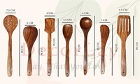 Ensemble de couverts en bois écologiques et durables comprenant une spatule de service, des cuillères à chapati, à dessert et à riz, modernes, antiadhésives et polies