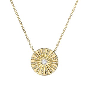 Collier Médaille Diamant Rayon de Soleil en Or Massif 14K 18K avec Pendentif Cercle Diamant de Laboratoire et Fermoir Mousqueton, Chaîne de 18 Pouces pour Superposition - Product Image 3