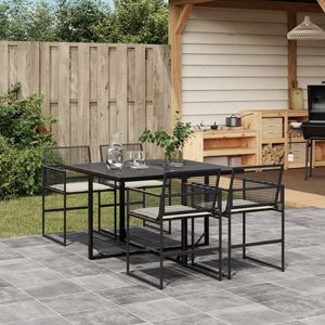 Conjunto de Comedor Plegable de 5 Piezas para Jardín, Muebles de Patio de Ratán PE Negro - Product Image 1