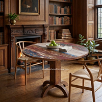 Table à manger ronde en bois massif artisanale durable 4 places Marque DIVADI Design antique Écologique Rustique Vintage