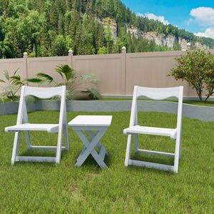 White HIPS <b>Foldable</b> Garden Set <b>Small</b> <b>Table</b> and 2 Chairs Rectangular <b>Table</b> and Chair Set - Product Image 4