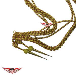 Aiguillette de parade tressée en or, fil de bullion or et cramoisi brodé - Product Image 2