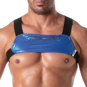 Arnés de Neopreno para Hombre, Estilo Bulldog, Color Azul, Ropa de Club Fetichista, Arnés de Pecho Ajustable de Cuero - Product Image 4