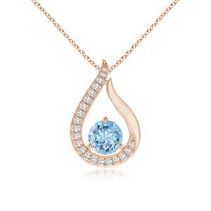14K Pure <b>Gold</b> IGI Certified IGI Certified Natural 6MM Round Cut 0.75Ctw Floating Aquamarine Tulip Handmade <b>Pendant</b> with Diamonds - Product Image 1