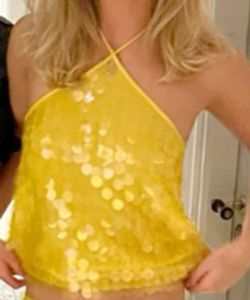 Camiseta Deportiva de Algodón Hecha a Mano con Letra H en Lentejuelas, Diseño de Estrella Bicolor Azul y Naranja, Manga Corta - Product Image 1