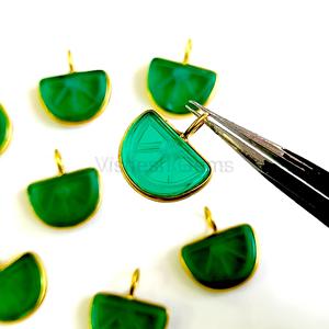 Top Quality Green Onyx Melon Carved Gemstone Pendant Onyx Carving <b>Charm</b> Pendant 925 Sterling <b>Silver</b> Gold Plated Jewelry <b>Charm</b> - Product Image 4
