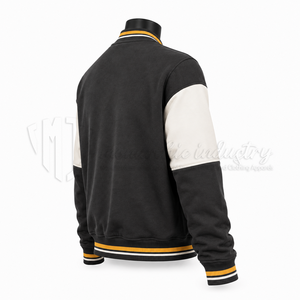 Chaqueta Varsity Personalizada de Forro Polar Gris Carbón para Hombre, Chaqueta de Béisbol con Bloques de Color, Bordado OEM, Fabricante al por Mayor - Product Image 4