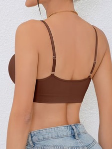 Women V Neck Workout Bralette Thin Adjustable Straps Gathered Center Seamless Ribbed Band Gym <b>Crop</b> <b>Top</b> Wholesale - Product Image 2