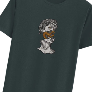 T-shirt à manches courtes vert foncé pour homme avec motif de crâne imprimé numériquement, col rond, coupe décontractée, jersey en coton, design sur le devant - Product Image 6
