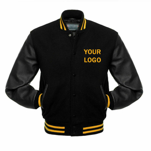 Custom Black Wool Varsity <b>Jacket</b> Men's Leather Sleeve Embroidered Front Logo Casual Autumn Baseball <b>Jacket</b> - Product Image 1