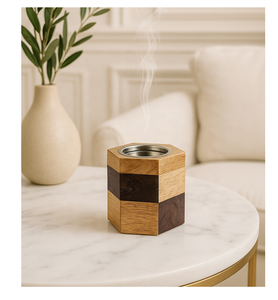 Quemador de incienso artesanal de resina y madera con diseño geométrico para uso aromático, soporte de madera estilo indio, decoración para Ramadán y Eid. - Product Image 5