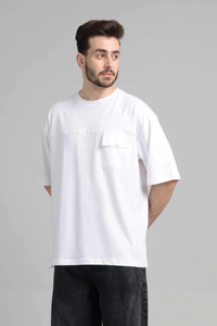 Camiseta Blanca Oversize para Hombre con Hombros Caídos, Ajuste Holgado, Cuello Redondo, Manga Corta, Algodón Grueso Premium, Estilo Casual Urbano, Camiseta Lisa - Product Image 4