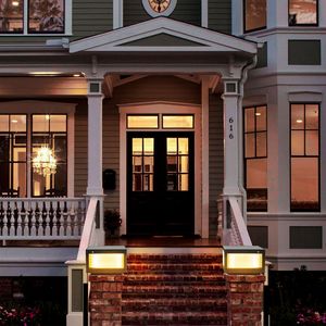 12\" Modern Outdoor LED Fence <b>Light</b> <b>Solar</b> Powered Black LED <b>Post</b> Cap for Pathways Decks & Patios-2 Pack - Product Image 3