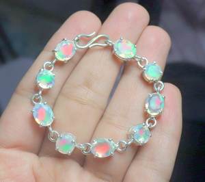 Faceted Ethiopian Opal <b>Bracelet</b> <b>Sterling</b> <b>Silver</b> Fire Opal Jewelry Handmade Natural Gemstone <b>Bracelet</b> For Women - Product Image 1