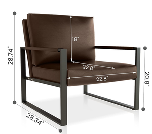 Fauteuil moderne en cuir PU marron avec structure en métal noir, assise et accoudoirs rembourrés, fauteuil lounge contemporain une place - Product Image 3