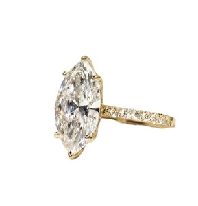 Bague de fiançailles vintage en or massif 10K 14K 18K avec 1 diamant taille marquise et 36 diamants taille rond, certifiée IGI, DEF VVS - Product Image 3