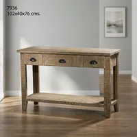 Console moderne en bois massif à 3 tiroirs avec étagère inférieure ouverte et finition naturelle écologique pour salon