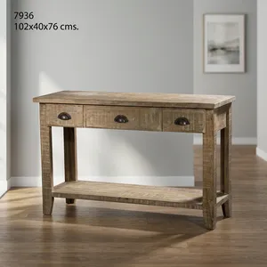 Console moderne en bois massif à 3 tiroirs avec étagère inférieure ouverte et finition naturelle écologique pour salon - Product Image 4