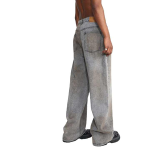 Jeans droits pour hommes personnalisés en gros, jeans bleu clair, jeans droits tendance pour hommes, jeans délavés à l'acide, pantalon baggy pour hommes avec service OEM - Product Image 6