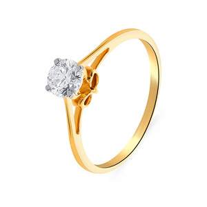 Bague de fiançailles solitaire en or jaune 18 carats de luxe avec diamant rond brillant pour femme, bague de mariage classique à 4 griffes, bijoux fins - Product Image 1