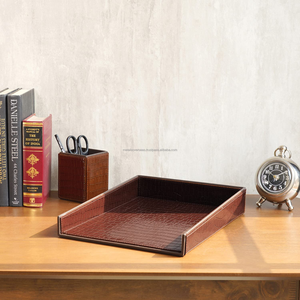 Plateau de documents de bureau en cuir PU de qualité supérieure organisateur de papier de taille A4 porte-fichier de bureau en similicuir élégant plateau de rangement de bureau - Product Image 1