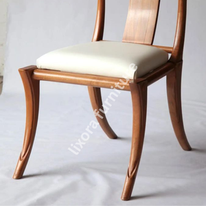 Luxury Handcrafted Solid Wood Dining Chair Elegant Curved <b>Backrest</b> Cream Leather Upholstered Seat - Product Image 5