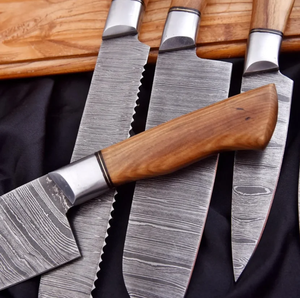 LEGACY BLADES Best Selling Damascus <b>Knife</b> <b>Set</b> 5 Piece Wooden Handle Hand Forged Kitchen Chef <b>Knives</b> with Leather Roll Bag - Product Image 4