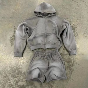 Conjunto de chándal de dos piezas con cremallera, bordado y lavado ácido personalizado, sudadera con capucha y pantalones de chándal de peso pesado, precio al por mayor - Product Image 6