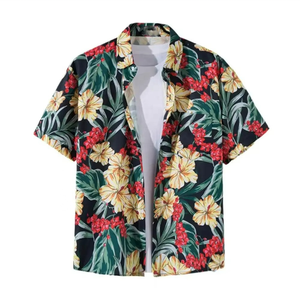 เสื้อเชิ้ตฮาวายลายดอกไม้สไตล์วินเทจสำหรับผู้ชาย ผ้ากำมะหยี่ แขนสั้น ติดกระดุม เหมาะสำหรับฤดูร้อน - Product Image 3