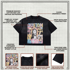 Camiseta de moda urbana personalizada de corte holgado para hombre, camisetas extragrandes de algodón grueso con estampado gráfico. - Product Image 6