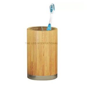 Portaescobillas de Madera con Base de Acero Inoxidable, Forma Redonda, Color Marrón, Estilo Elegante, Gran Venta, Máxima Calidad - Product Image 1