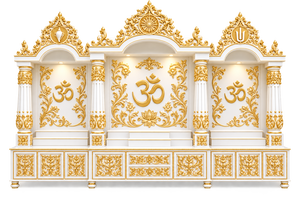 Large Traditional Bollywood Style Wooden Pooja Temple Marble Look Hand Carved Wooden <b>Mandir</b> Large White & Gold Om Hindu <b>Mandir</b> - Product Image 2