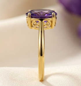 925 <b>Silver</b> Vintage Rhodium Plated Oval Natural Stone Purple Gemstone <b>Ring</b> Prong Set <b>Solitaire</b> Fine Jewelry Women's Third Party - Product Image 3