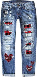 Pantalones vaqueros casuales de hombre personalizados, de punto, con lavado químico, de cintura media, con diseño desgastado y rotos, de corte regular y cierre de cremallera - Product Image 5